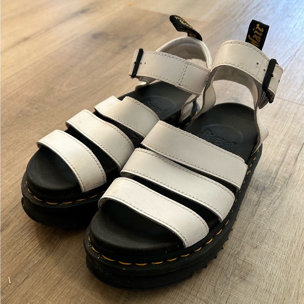 Dr. Martens White Leather Platform Strappy Sandals